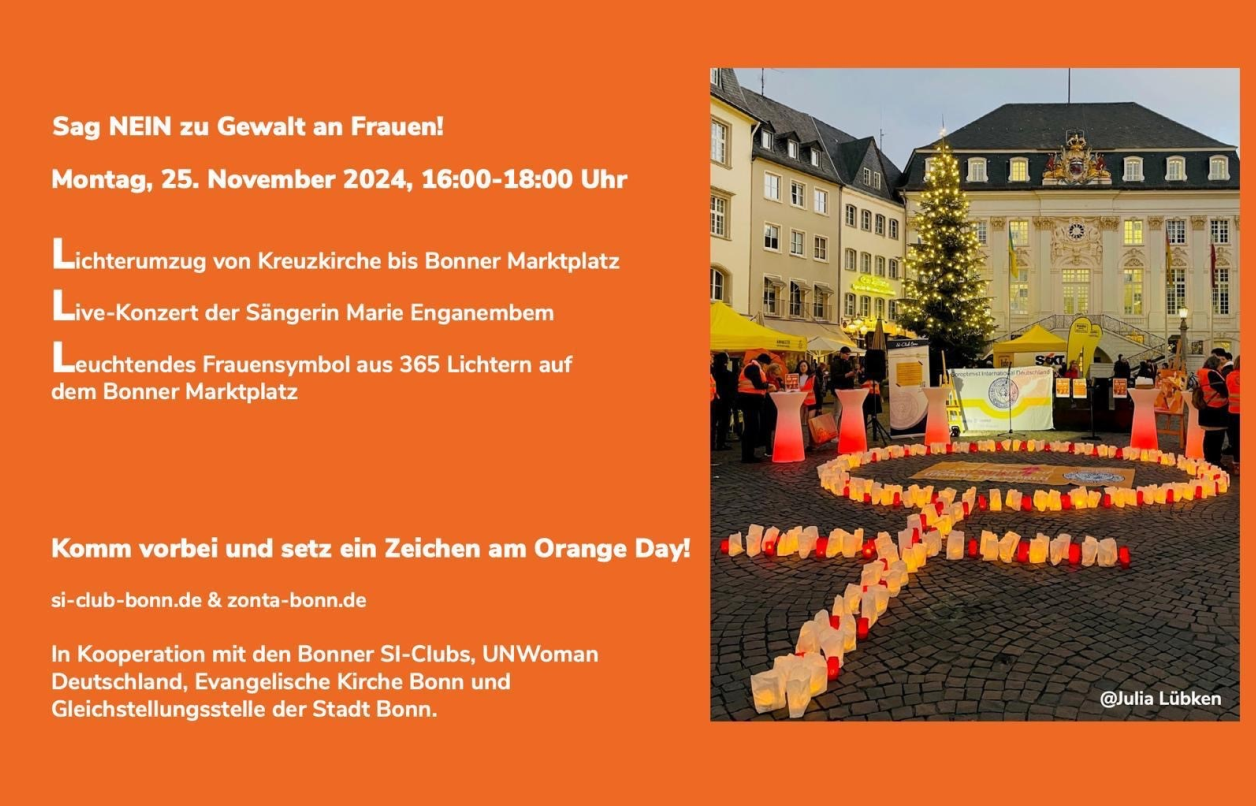 Orange Day in Bonn – Leuchten, Laufen, Livemusik für ein NEIN zu Gewalt an Frauen am 25.11.2024